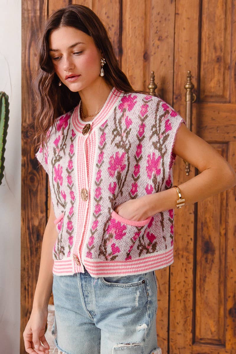 Megan Button Floral Sweater