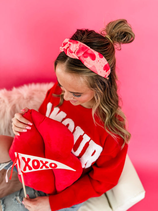 Heart Eyes Structured Headband • Ombre Red Hearts on Pink