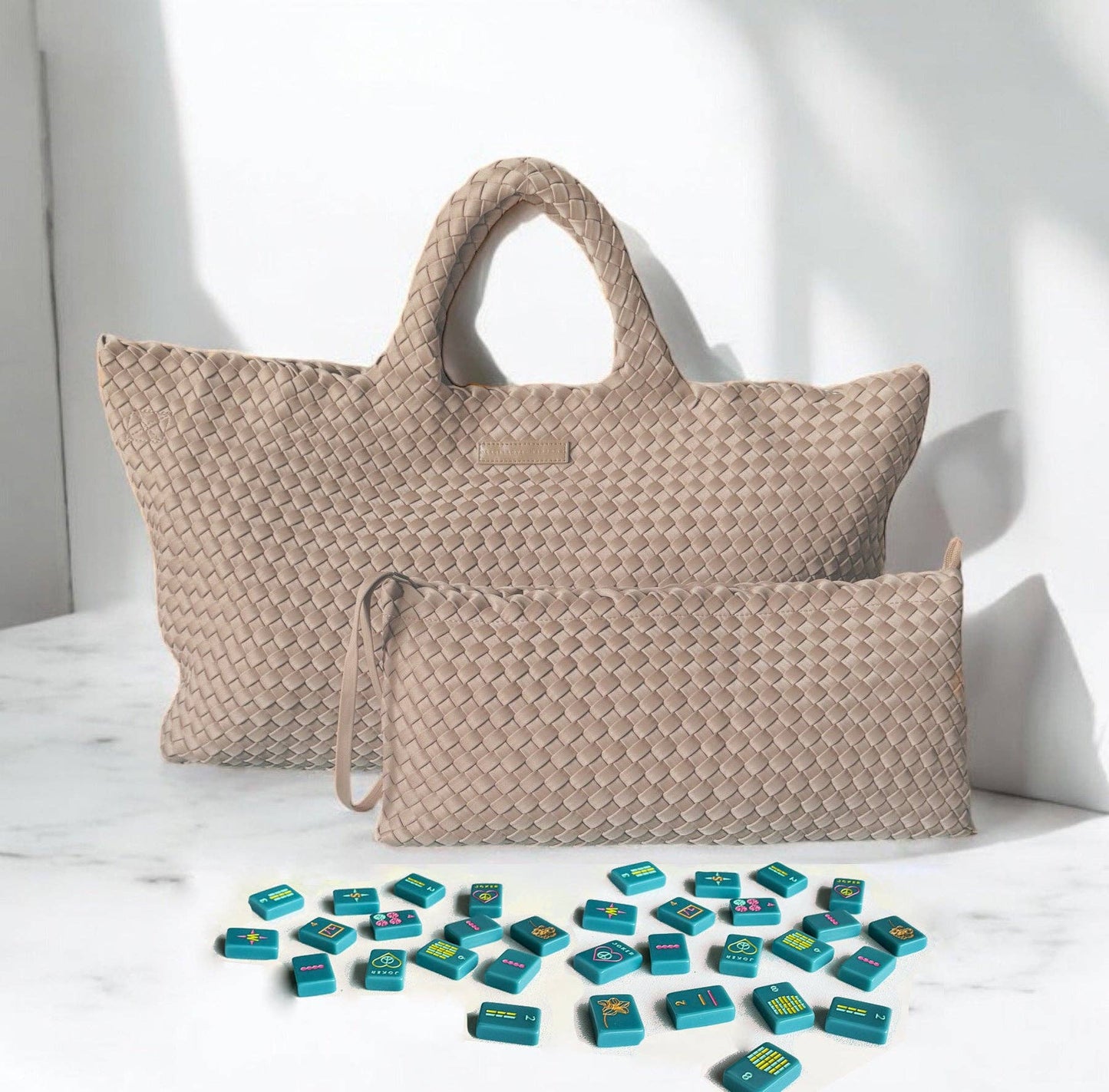 Woven Mahjong Carryall: Bright Pink