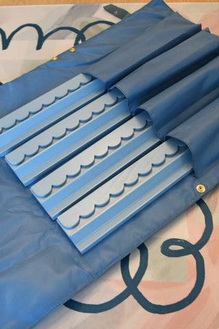 Preppy Blue Scalloped Wooden Mahjong Racks - 20 inches: Preppy Blue