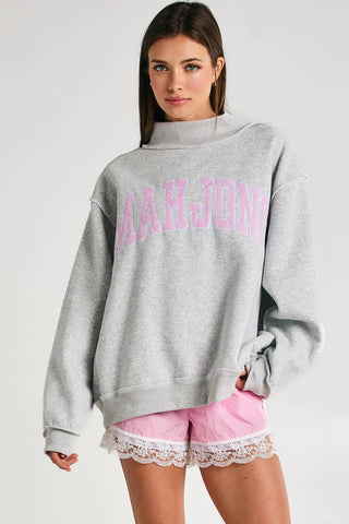 Mahjong Embroidered Sweatshirt: Heather Gray/Pink