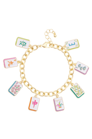 Wanna Mahj?! Enamel Charm Bracelet in Pastel Mutli