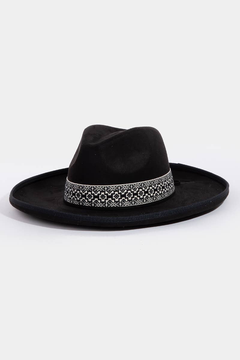 Boho Band Beveled Cowboy Fedora Hat: Ivory