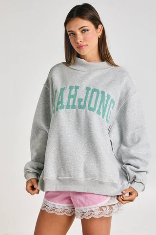 Mahjong Embroidered Sweatshirt: Heather Gray/Pink