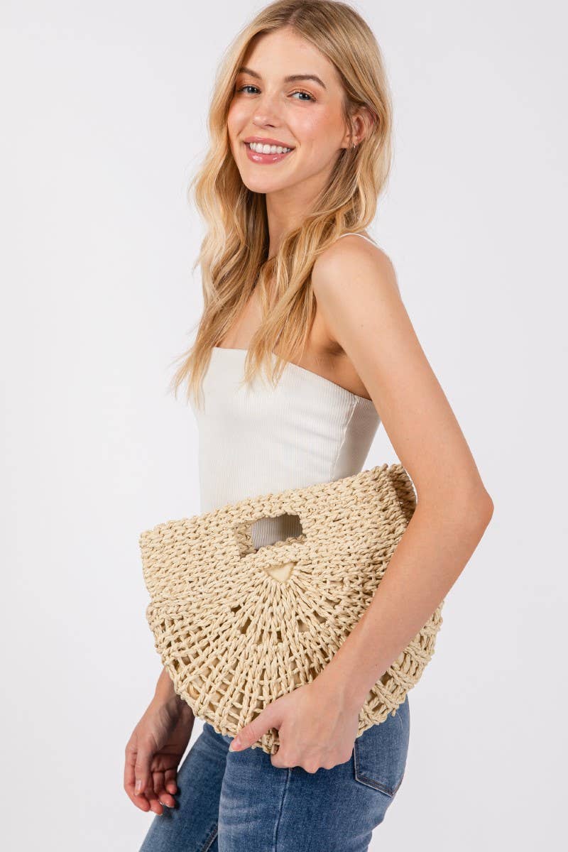 Braided Semi Circle Tote Bag: Ivory