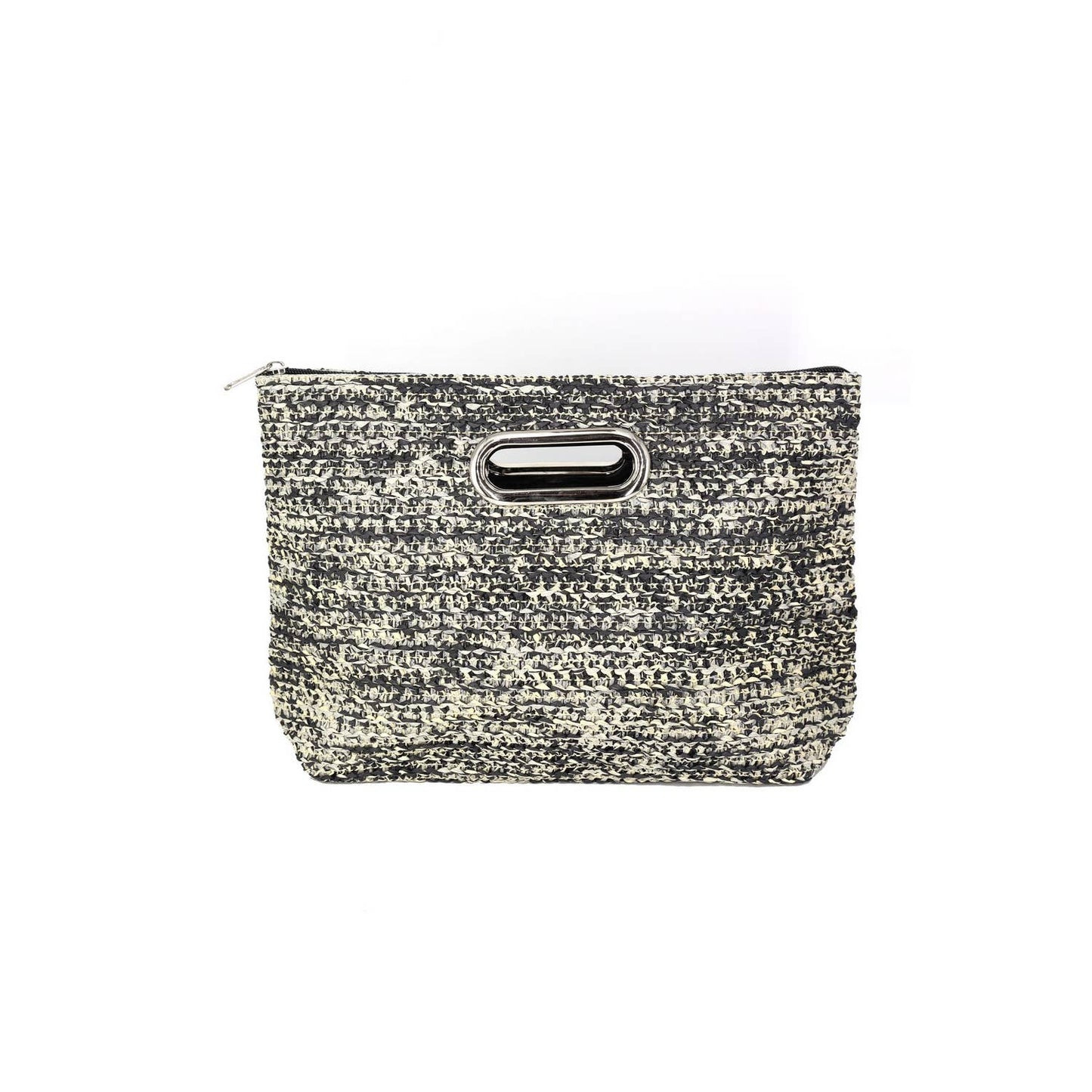 Mixed Color Straw Clutch Bag: Black