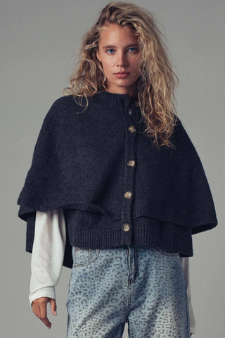 Chloe Button-Front Sweater Cape: CHARCOAL
