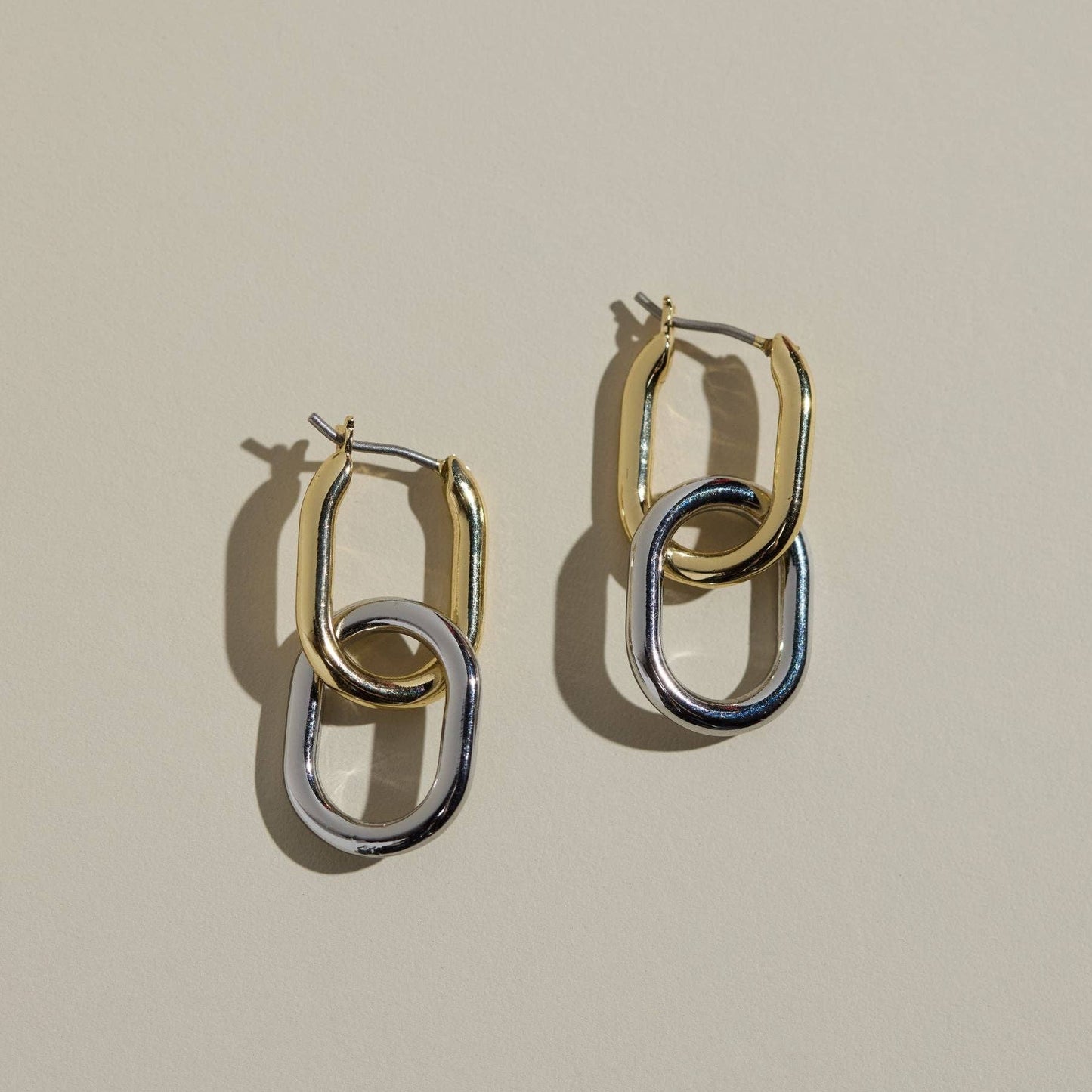 Mixed Metal Chain Link Hoop Earrings