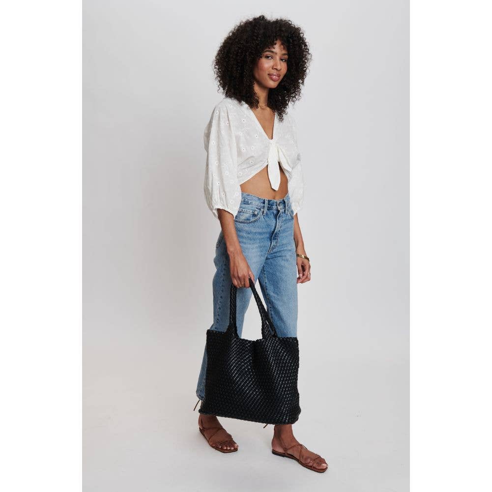 Solana Woven Vegan Leather Tote: Tan