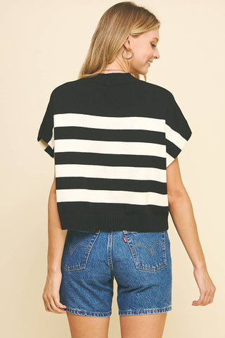 STRIPE SWEATER VEST - 4739WA: ORANGE/WHITE / L