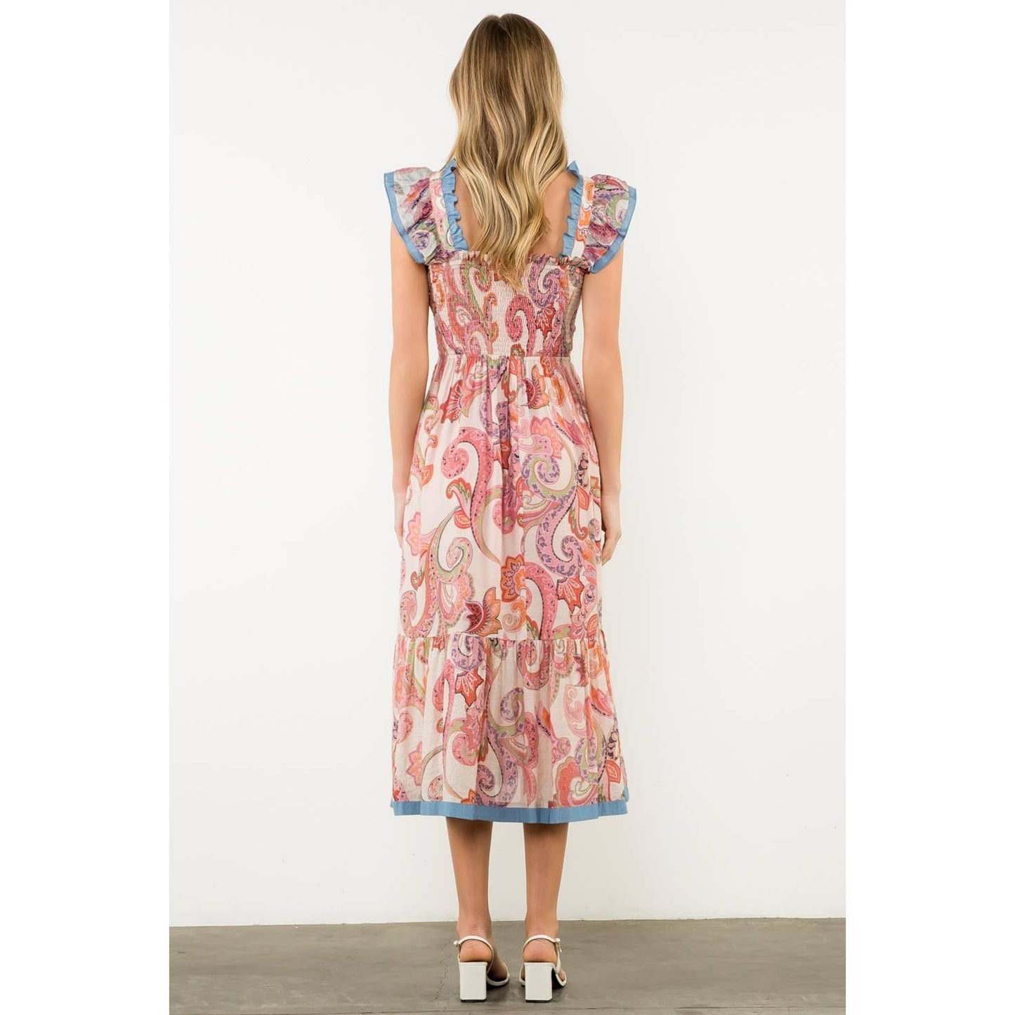 Luna Smocked Flutter Sleeve Paisley Print Maxi Dress
